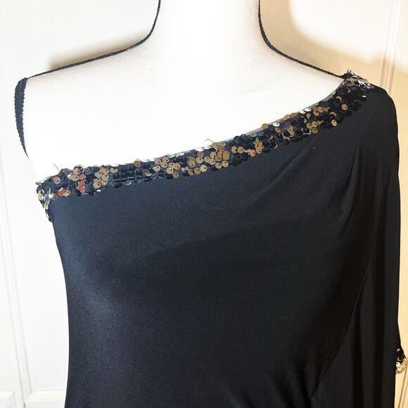 NWT BEAUTIFUL Black Silver One Shoulder Batwing Cocktail Formal Dress Size 6 - Picture 3 of 13